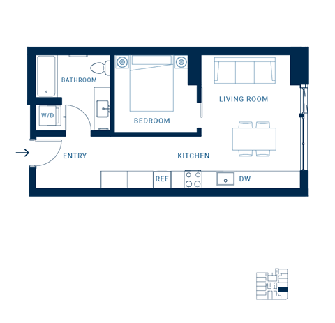 Floor plan for studio, 1 bath, 515 sqft